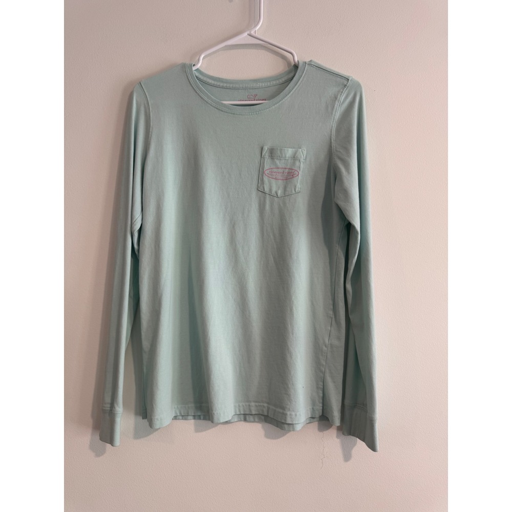 Vineyard Vines Long Sleeve Graphic Pocket T-Shirt Womens XS teal Preppy